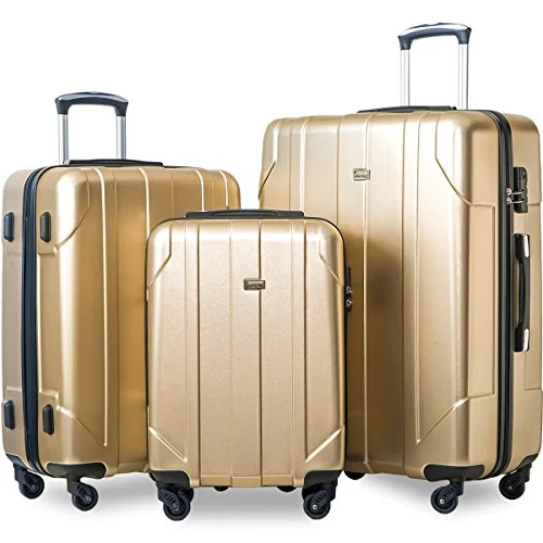 Suitcase with air lining-lightweight suitcase for all travelers-Merax 3 Piece P.E.T Luggage Set Eco-Friendly Light Weight Spinner Suitcase (Gold)