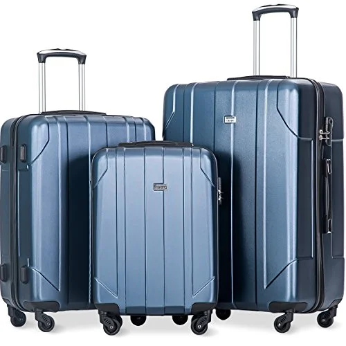 Suitcase with breathable pockets-suitcase with built-in scale-Merax 3 Piece P.E.T Luggage Set Eco-Friendly Light Weight Spinner Suitcase(Blue)