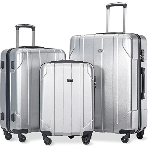 Suitcase for camping needs-colorful travel luggage-Merax 3 Piece P.E.T Luggage Set Eco-Friendly Light Weight Spinner Suitcase(Silver)