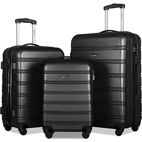 Suitcase for travel gear-ergonomic travel suitcase-Merax Expandable Luggage Sets with TSA Locks, 3 Piece Lightweight Spinner Suitcase Set (Black2020)