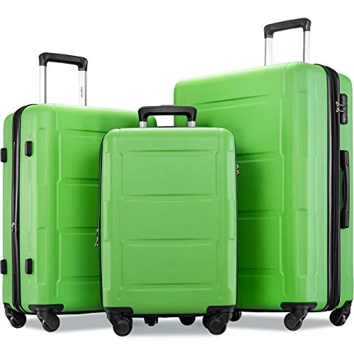 Suitcase for overnight stays-high-quality suitcase-Merax Luggage Set with TSA Lock, All Expandable 3 Piece Hardshell Lightweight Suitcase Set 20inch 24inch 28inch (Apple Green)