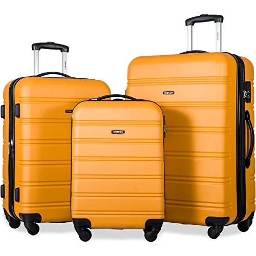 Suitcase with tropical design-best business luggage suitcase-Merax Travelhouse Luggage 3 Piece Expandable Spinner Set Orange