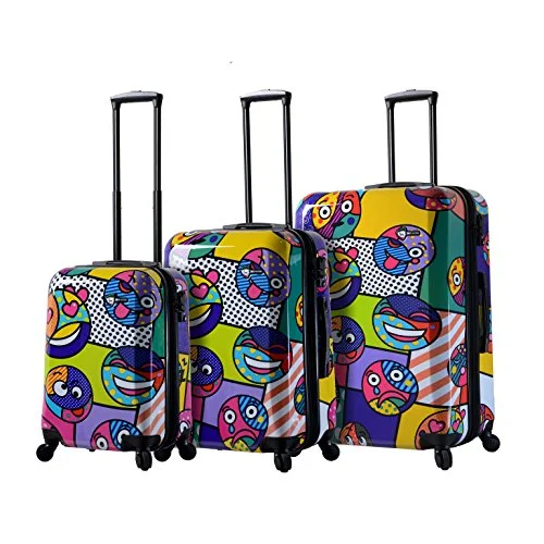 Suitcase for Christmas gifts-professional travel suitcase-Mia Toro Italy Emojis Multicolored Hard Side Spinner Luggage 3pc Set [20", 24" & 28"]