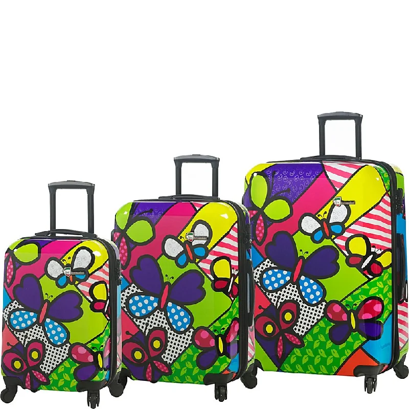 Suitcase with comfy grip-suitcase with adjustable handle-Mia Toro Italy M By Mia Toro-Butterflies Hardside Spinner Luggage 3 Piece Set