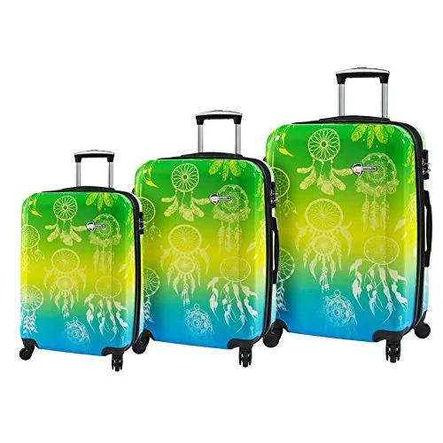 Suitcase with stylish straps-foldable suitcase-Mia Toro Love This Life - Dream Catcher Hardside Spinner Luggage 3Pc Set