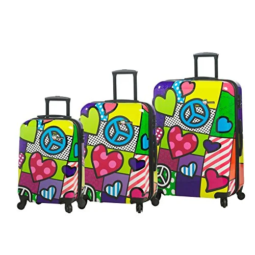 Suitcase for sports equipment-personalized suitcase-Mia Toro Peace And Love Luggage 3 Piece Set, Contemporary