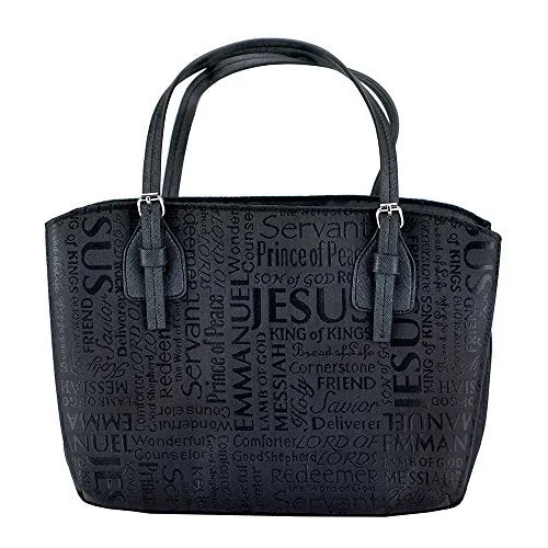 Suitcase for family vacations-durable suitcase-Names Of Jesus Handbag Style Bible Cover - Black - Large