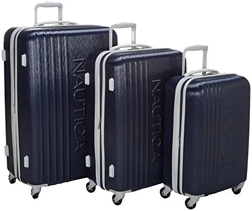 Suitcase with detachable wheels-lightweight luggage suitcase-Nautica Lifeboat 3 Piece Hardside Expandable Suitcase Set, Classic Navy