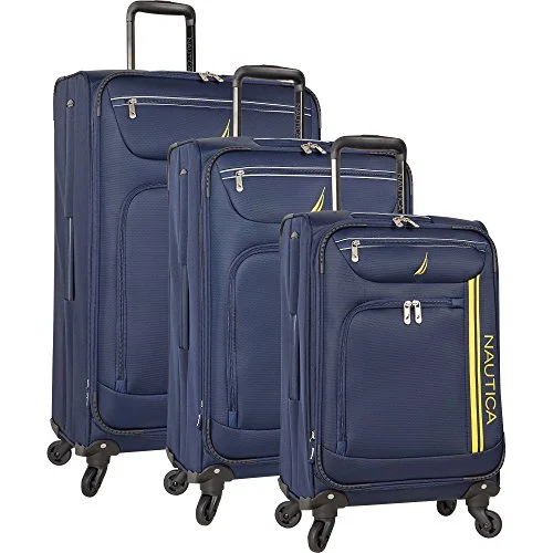 Suitcase with animal print-suitcase for beach vacation-Nautica Men'S Washboard 3 Piece Expandable Spinner Set, Navy Mari Gold