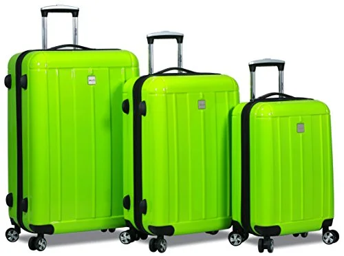 Suitcase with stretchable fabric-rolling suitcase-New Dejuno Polycarbonate Hard Shell Luggage Set (Apple Green)