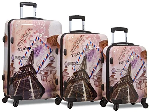 Suitcase with large capacity-kids carry-on suitcase-New "Dejuno" Print Polycarbonate Hard Shell Luggage Set - Flight