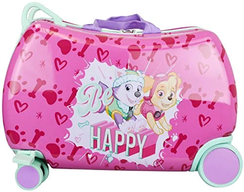 Suitcase with thin wheels-travel suitcase with high-quality wheels-Nickelodeon Paw Patrol Boys - Girls Carry On Luggage 20" Kids Ride-On Trunky Suitcase (GIRL MULTI)