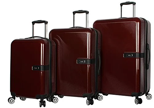 Suitcase with foldable shell-suitcase for fashionista-Nicole Miller New York Ria Collection Hardside 3-Piece Spinner Luggage Set: 28", 24", and 20" (Burgundy)