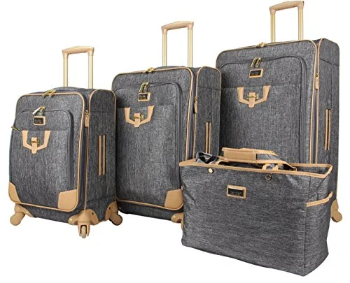 Suitcase for yoga needs-rolling carry-on suitcase-Nicole Miller Paige Collection 4-Piece Luggage Set: 28", 24", 20" Spinners And Tote Bag (Silver)