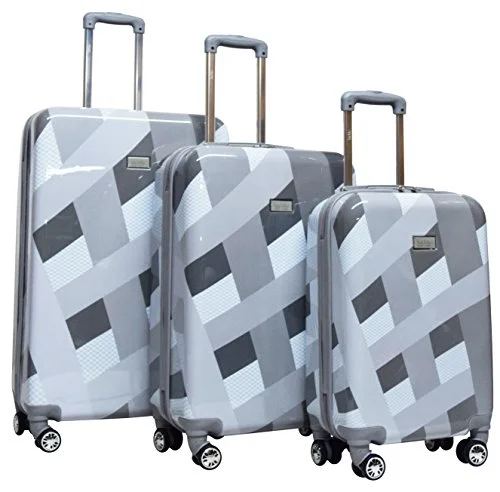 Suitcase for fast kits-eco suitcase with wheels-Nicole Miller Rainbow Hard-Sided 3-Piece Spinner Set: 28", 24", And 20" (Silver)