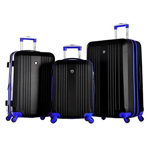 Suitcase with simple look-rolling luggage suitcase-Olympia Apache 3Pc Hardcase Spinner Luggage Set, Black/Blue