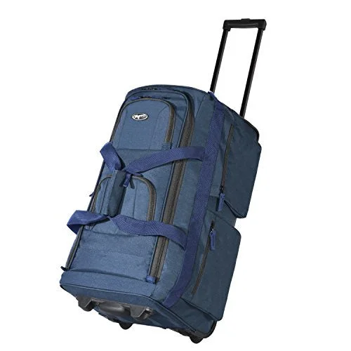 Suitcase for snowy weather-premium business suitcase-Olympia Luggage 22" 8 Pocket Rolling Duffel Bag (Navy / Gray)