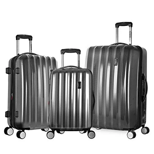 Suitcase with firm grip-ultra-lightweight suitcase-Olympia Luggage Titan 3 Piece Spinner Hardside Set, Black, One Size