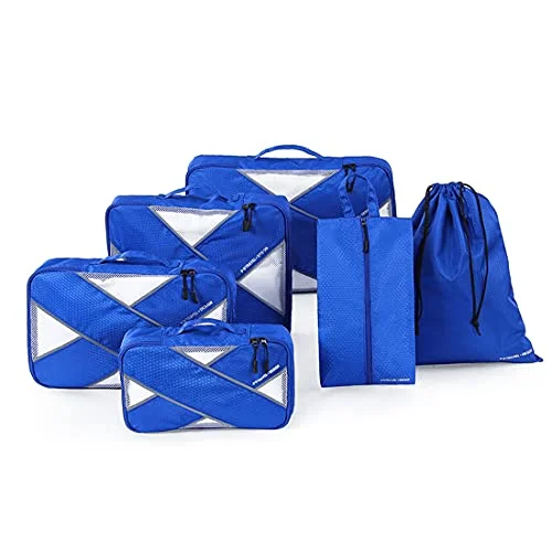 Suitcase with star design-suitcase with travel essentials-P.travel 6Pcs Packing Cubes for Travel Lightweight Luggage Organizer Bag Travel Cubes (Blue)