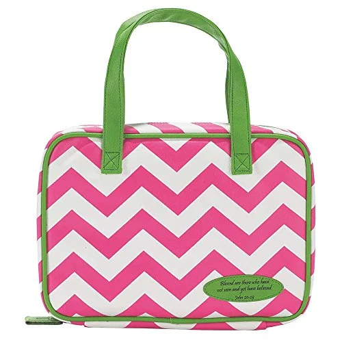 Suitcase for yoga needs-rolling carry-on suitcase-Pink And Green Chevron 7.8 X 10.3 Leather Like Vinyl Thinline Bible Cover Case