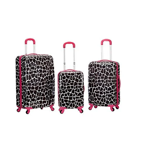 Suitcase with sleek look-suitcase with expandable feature-Pink Brown Giraffe Pattern Rolling Upright Spinner Wheeling Suitcase 3-Piece Set, All Over