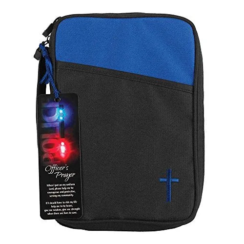 Suitcase for class kits-suitcase with expandable design-Police Officer'S Prayer Blue And Black Canvas Thinline Bible Cover Case With Handle