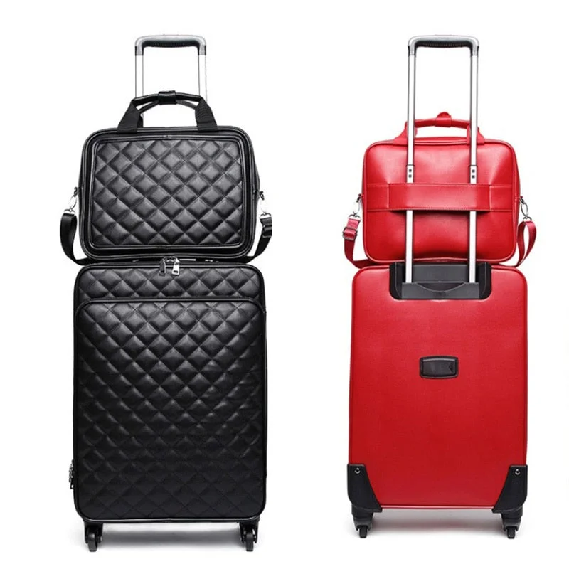 Suitcase with fancy hardware-travel suitcase for airport-Retro Pu Rolling Luggage Set Spinner Women Trolley Case/Bag 24 Inch Travel Suitcase Set Wheels