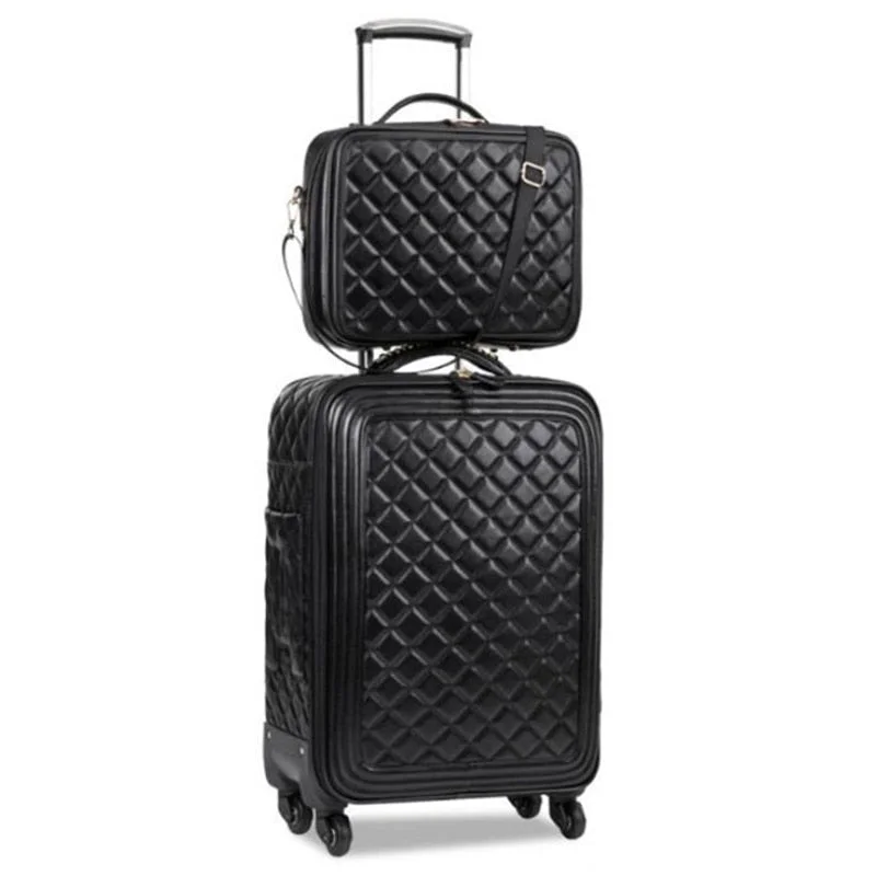 Suitcase for athletic gear-lightweight luggage bag-Retro Rolling Luggage Set Spinner Women Trolley Case 24Inch Travel Suitcase Set Wheels 20 Inch Pu