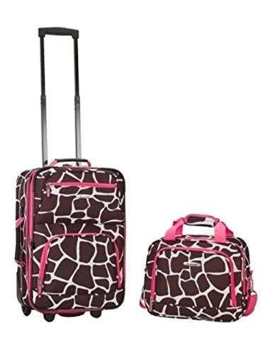 Suitcase with padded interior-suitcase with TSA lock-Rockland 2 Piece Pink Giraffe Luggage Set F102-Pinkgiraffe Luggage New