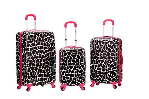 Suitcase for festival gear-smart luggage suitcase-Rockland 3 Piece Safari Polycarbonate Abs Upright Set, Pinkgiraffe, One Size