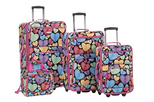 Suitcase with padded shell-travel suitcase for two-Rockland 4 Piece New Heart Luggage Set, Newheart, One Size