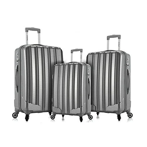 Suitcase for beach outings-smart business suitcase-Rockland Barcelona 3 Polycarbonate/Abs 6 Pc. Travel Set And Luggage Cover, Silver