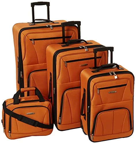 Suitcase with air lining-lightweight suitcase for all travelers-Rockland Journey Softside Upright Luggage Set, Orange, 4-Piece (14/19/24/28)