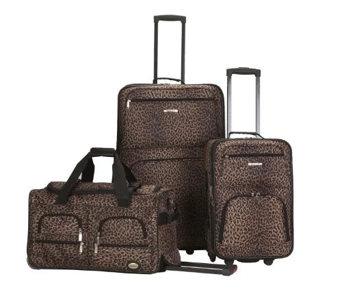 Suitcase for party supplies-expandable business suitcase-Rockland Luggage 3 Piece Printed Luggage Set, Leopard, Medium