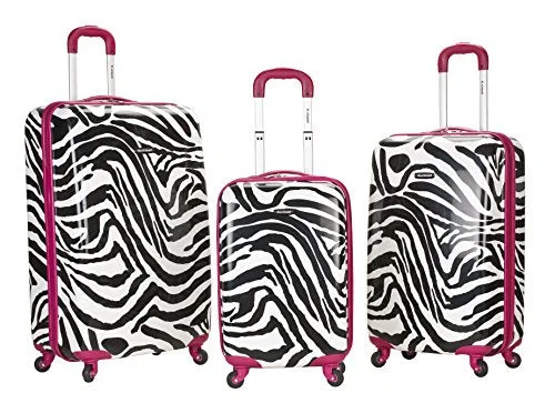 Suitcase with ergonomic handle-compact carry-on suitcase-Rockland Luggage 3 Piece Upright Set, Pink Zebra, Medium