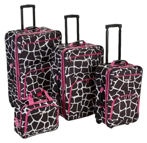 Suitcase for travel essentials-kids suitcase with cartoon-Rockland Luggage 4 Piece Luggage Set, Pink Giraffe, One Size