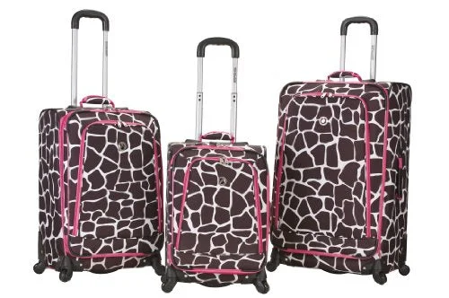 Suitcase for urban travel-suitcase for easy packing-Rockland Luggage Fusion 3 Piece Luggage Set, Pink Giraffe, Medium