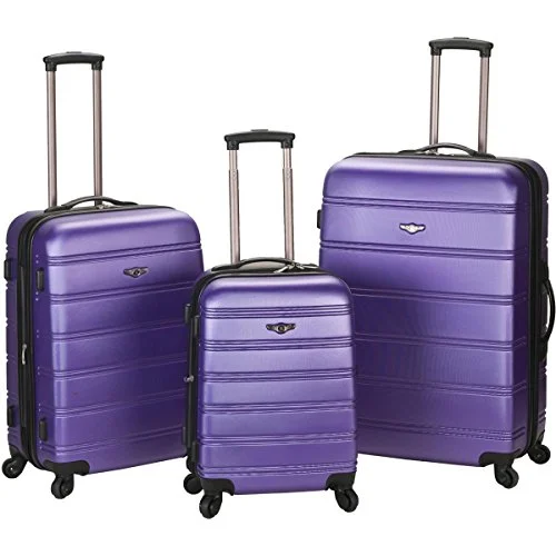 Suitcase with solid handle-travel luggage with zipper pockets-Rockland Luggage Melbourne 3 Piece Set, Purple