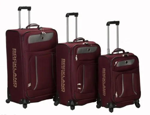 Suitcase with USB port-large soft case suitcase-Rockland Luggage Navigator Spinner Polo Equipment 3 Piece Luggage Set, Burgundy, One Size