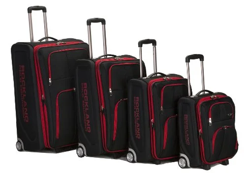 Suitcase for yoga essentials-durable travel bag suitcase-Rockland Luggage Varsity Polo Equipment 4 Piece Luggage Set, Black, One Size