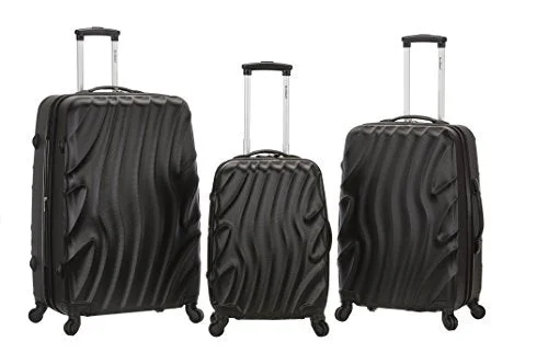 Suitcase for weekend escapes-ultra-light cabin suitcase-Rockland Melbourne 3 Piece Abs Luggage Set, Blackwave, One Size