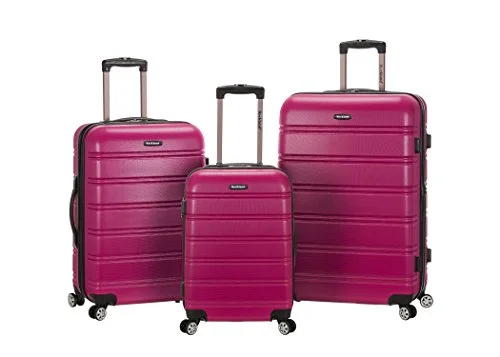 Suitcase for hike kits-kids’ travel suitcase with zipper-Rockland Melbourne 3 Piece Abs Luggage Set, Magenta, One Size