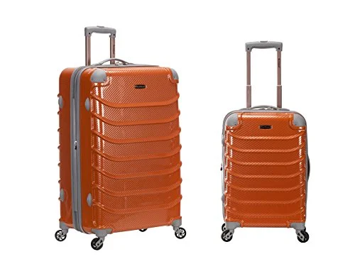 Suitcase with shiny trim-eco-friendly soft-shell suitcase-Rockland Speciale 2 Pc Polycarbonate Abs Upright Set, Orange Fiber, One Size