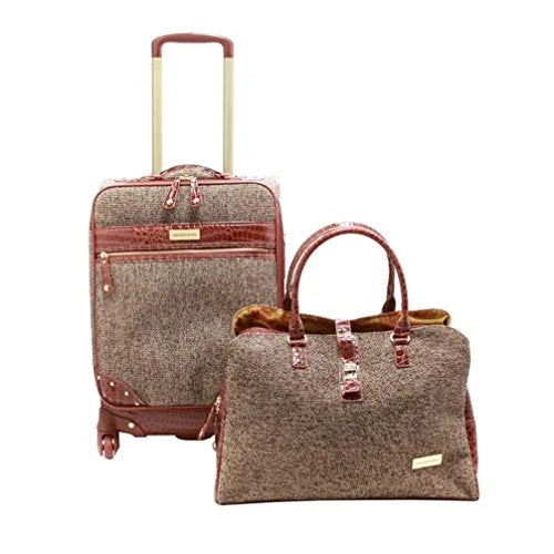 Suitcase for daily kits-travel suitcase for business professionals-Samantha Brown Tweed 2-Piece 21" Spinner And Shoulder Bag Luggage Set - Tan