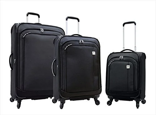 Suitcase for yoga kits-large business suitcase-Samboro L6183Pcsetblack Feather Lite Lightweight Luggage Spinners, 3 Piece Set, Black