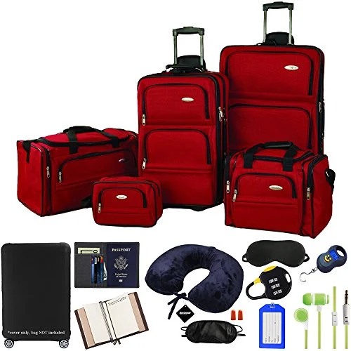 Suitcase for pet supplies-best luggage suitcase for airlines-Samsonite 5-Piece Nested Luggage Set, Red with Ultimate 10-Piece Luggage Kit