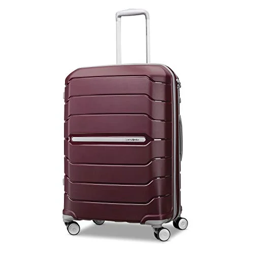 Suitcase for summer vacations-travel bag suitcase for family-Samsonite Freeform Hardside Expandable with Double Spinner Wheels, Merlot, Checked-Medium 24-Inch