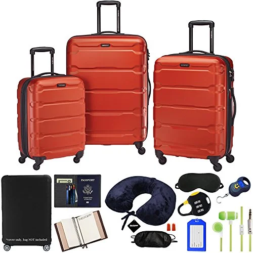 Suitcase for art gear-medium travel suitcase-Samsonite Omni 3-Piece Nested Spinner Set - Burnt Orange with Accessory Kit