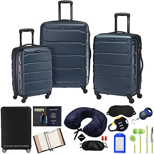 Suitcase with back zipper-kids-friendly travel suitcase-Samsonite Omni 3-Piece Nested Spinner Set - Teal With Luggage Accessory Kit