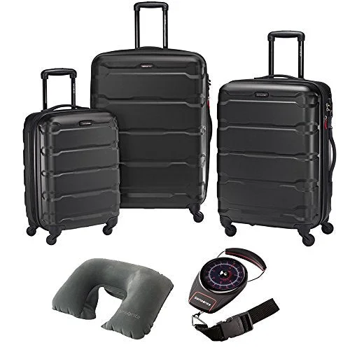 Suitcase for rain gear-suitcases for luxury travel-Samsonite Omni Hardside Luggage Nested Spinner Set Of 3 Black With Travel Kit